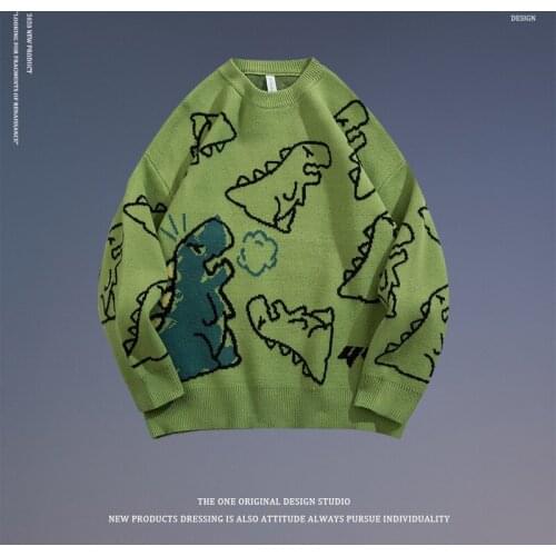 Men Sweater Harajuku Fashion Knitted Hip Hop Streetwear Dinosaur Cartoon Pullover O-neck Oversize Casual Couple Male Sweaters