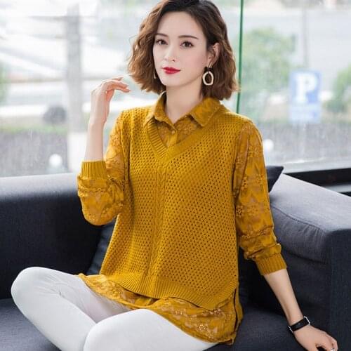 Spring Autumn Style Knitted Sweater Pullover Lady Casual Turn-down Collar Long Sleeve Knitted Pullover ZZ0917
