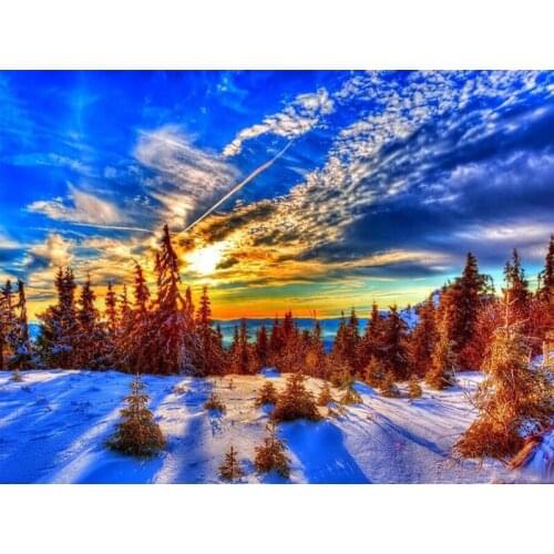 Cross Stitch Kit Diamond Embroidery Sunset View Rhinestone Handmade Diamond Painting Winter Landscape 5D DIY Diamond Mosaic Snow