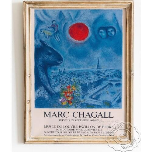Marc Chagall Exhibition Museum Vintage Art Poster, Le Soleil De Paris Lithograph Prints, Gallery Surrealism Decorative Painting