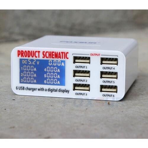 6A Multi USB Charger Quick Charge 6 Ports + LCD dispay Wall Charger Station for Samsung LG Huawei iPhone iPad cell phone