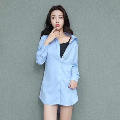 5XL Fashion Womens OL Long Shirt Long Sleeve Turn-down Collar Button Lady Blouse Tops White Blue Pink Home Clothing Sleeping