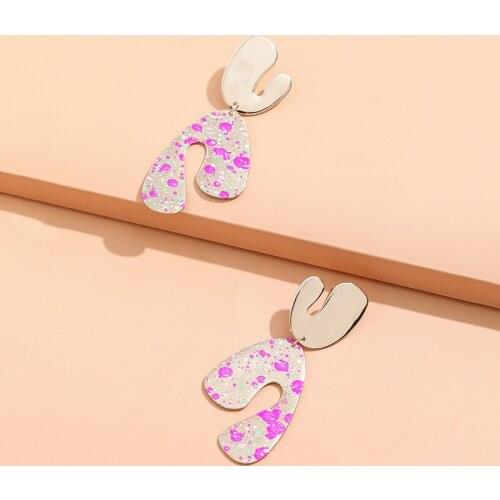 2021 Spring Summer Colorful Painting Irregular Shape Boho Metal Statement Earrings for Women
