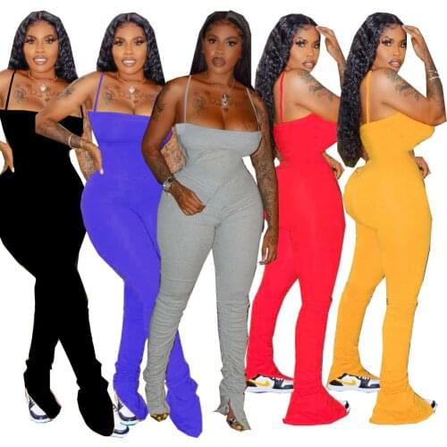 Stacked Jumpsuit 2020 Women Summer Clothing Elegant Stacked Leggings Pants Female Backless Overalls Sexy Rompers Plus Size