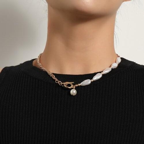 Trending Thick Chains Baroque Pearl Choker Necklace for Women Vintage OT Buckle Geometric Pendant Necklace Colar Jewelry Gift