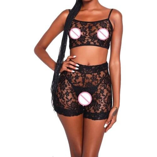 2020 Women Sexy Lace Lingerie Solid Bralette Hollow out bra Top Bustier Crop Top Shorts Brief Sets Hollow Floral Underwear set