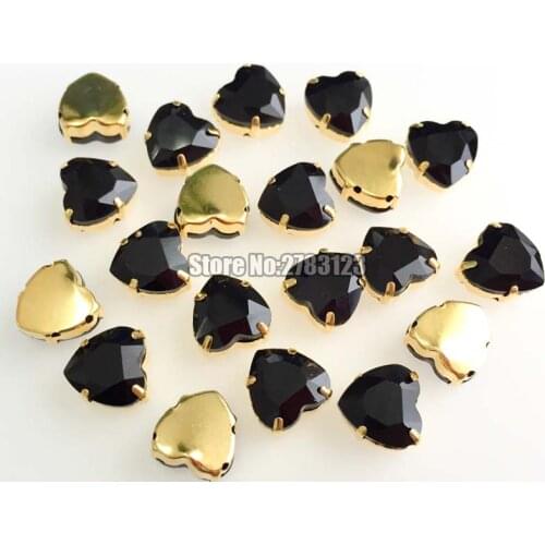 Golden bottom black heart shape AAA Glass Crystal sew on claw rhinbestones with holes use for diy/Clothing accessories SWHJ02