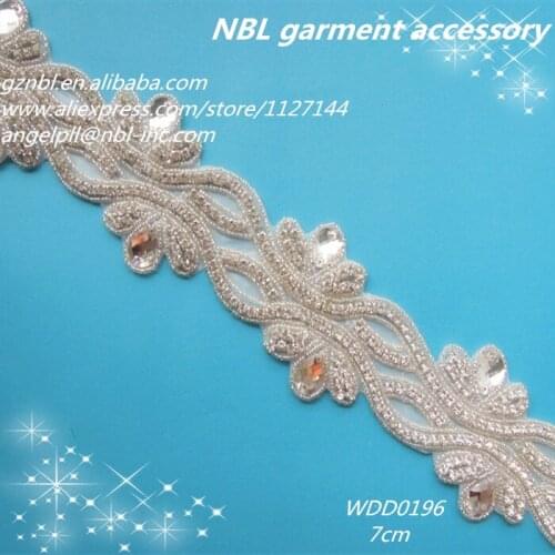 10 yards wholesale bridal crystal galss beaded rhinestone trim iron on for wedding dress garment WDD0196