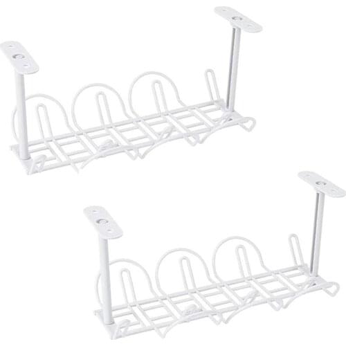 Desk Cable Management 2 Pack Cable Management Tray Wire Cable Tray Organizer for Office & Home, White