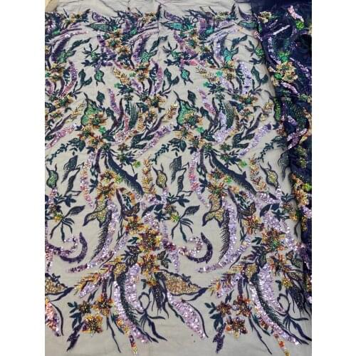 2021 3D Nail Bead Embroidery Mesh Sequin Lace Fabric Wedding Dress Clothing Accessories A4026