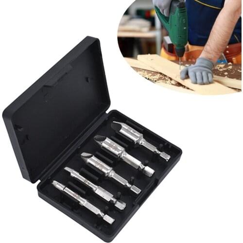 5Pcs/Set Screw Damaged Stripped Screw Extractor Set for Broken Screw, All-Purpose HSS Broken Bolt Extractor Screw Remover Set