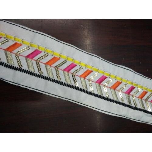5yards/lots Woven Jacquard Ribbon 5cm Geometric silver paillette pattern white background LS-6400