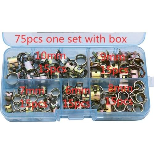 75Pcs/set 6-10mm Q673B Vacuum Spring Fuel Oil Water CPU Hose Clip Pipe Tube for Band Clamp Metal Fastener Assortment Kit