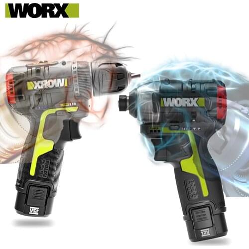 Worx 12V Brushless Drill WU130 WU132 Impact Screwdriver Combo Set with 2pcs Lithium Batteries Charger Toolbag and Toolbox WU13