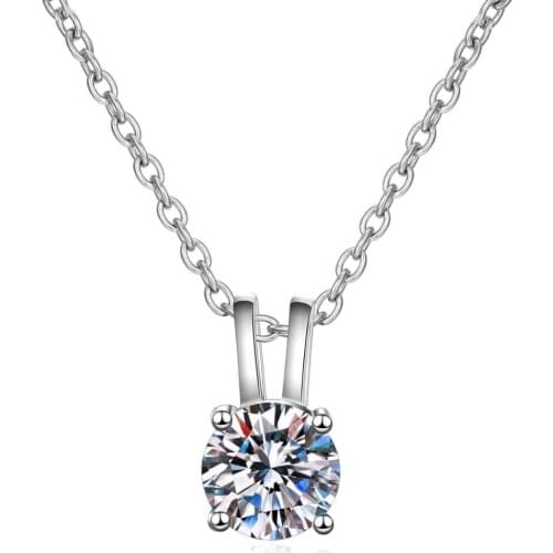ANZIW 925 Sterling Silver Moissanite Diamond Simple Solitiare Neckalces Silver 6mm Necklaces Women Wedding Engagement Jewery