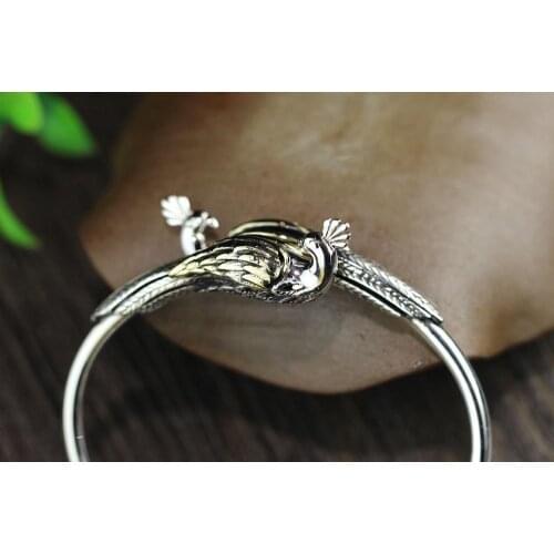 KJJEAXCMY Boutique jewelry 925 sterling silver jewelry bracelet Thai silver peacock open bracelet hollow design new