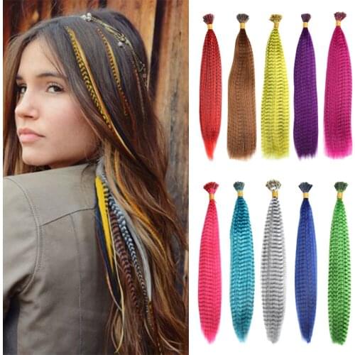 AZIR Colored Strands for Hair Feather Extension 50 Pieces I Tip Synthetic Hairpiece Fake Hair Zebra Line Feather Hair Extensions