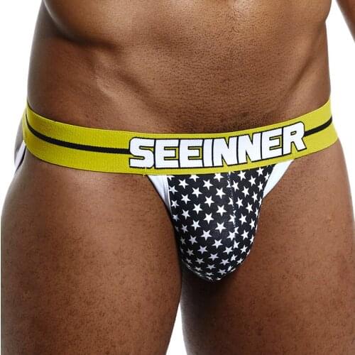 Men Jockstrap Underwear G-Strings & Thongs Sexy Gay Penis Pouch Bikini Buttocks Hollow Thong Male Panties