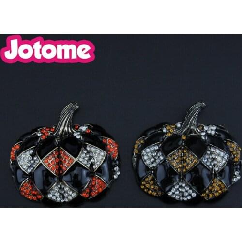 Hot selling Halloween jewelry serious 46mm rhinestone and enamel pumpkin brooch pins