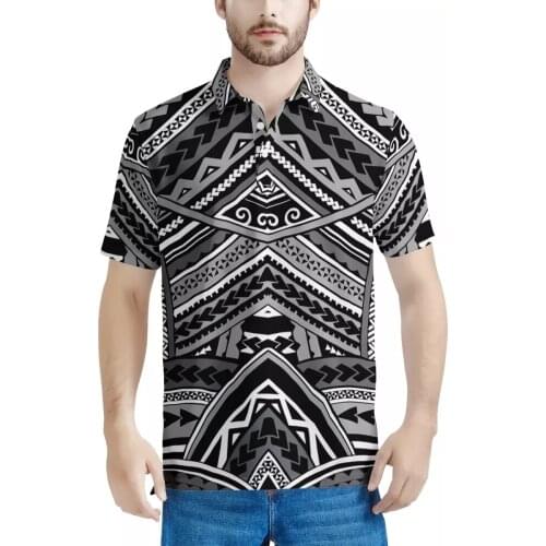 HYCOOL Polynesian Tribal Symmetric Print Black Mens Summer Shirt Plus Size Polo Shirts 2021 Casual Wholesale Luxury Man Shirt