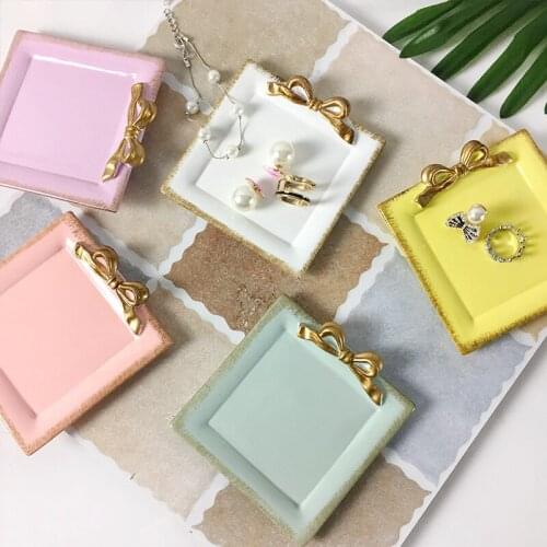 1PCS Bowknot Resin square Plates Decoration Crafts Snack candy cake storage tray Rings Jewelry dish Snack dish for wedding gifts