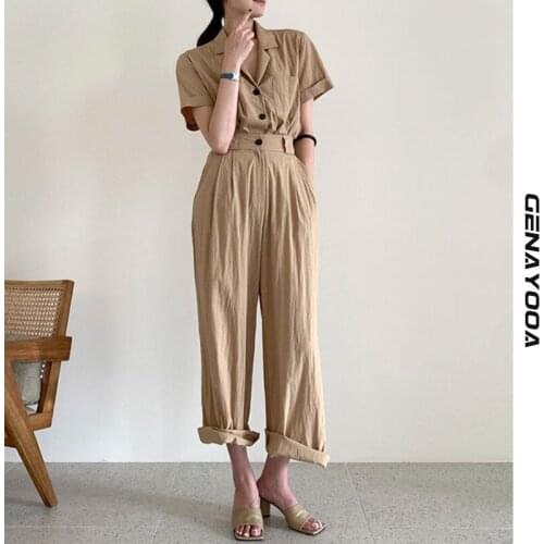 Genayooa Summer Two Piece Suits Casual Loose Tracksuits Short Sleeve Two Piece Set Tops And Pants Korean Style Women Suits 2021