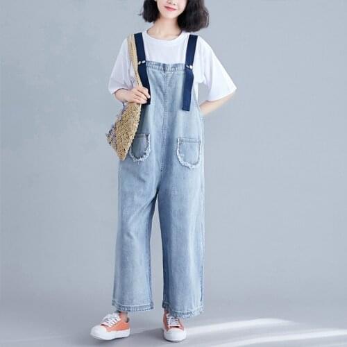 Summer 2019 New Jean Jumpsuit For Ladies Korean Fashion Jeans Playsuit Loose Causal Denim Overalls Women Dungarees OS101