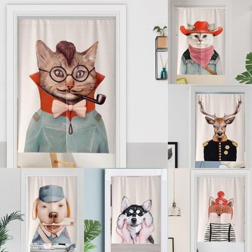 Cartoon Animal Linen Door Curtain Shower Bedroom Cloth Partition Tube Curtain Home Decor Blackout Curtain Half Panel Curtain