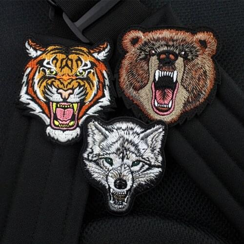 Bear Tiger Wolf Embroidery Patches King Of The Forest Animal Tactical Military Appliques Emblem Embroidered Badges For Clothes