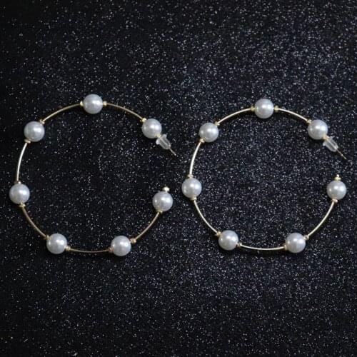 New Fashion Classic Metal Round Women Hoop Earrings Korean Personality Simple Circle Big Pearl Earrings For Women Female Jewerly