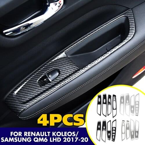 4PCS Door Window Switch Panel For Renault Koleos For Samsung QM6 LHD 2017 2018 2019 2020 Interior Mouldings Stainless Steel/ABS