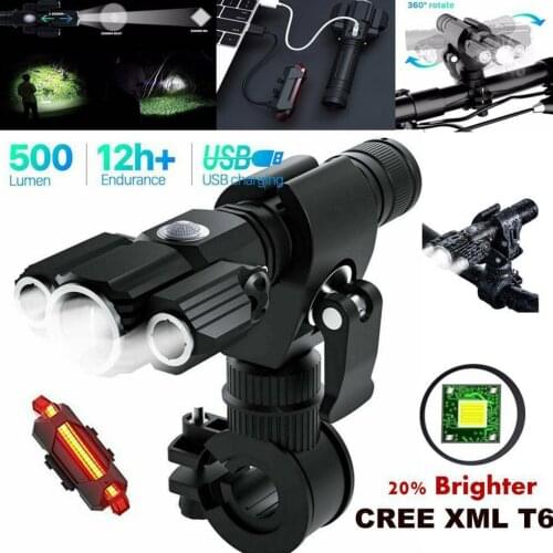 500 lumens Bike Front Rear Light LED Headlight Taillight Set 4 Modes 360 Degrees Rotating Bike Lamp Night Cycling Accessory