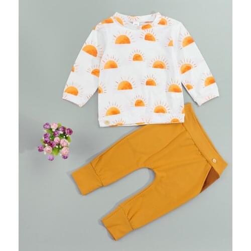 Baby Boys Girls Casual Clothes Sets Print Pattern O-Neck Tshirt Tops Pants Trousers 2pcs Fall Outfits Clothing