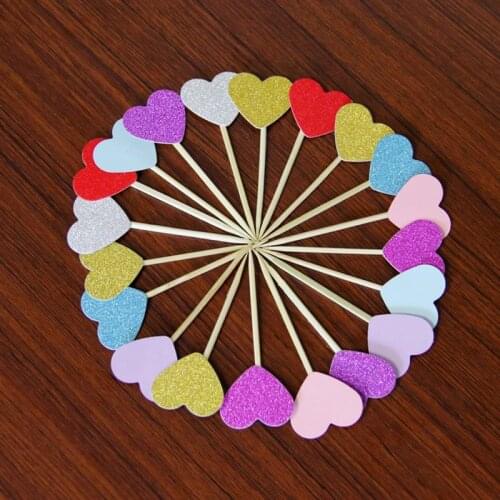 Happy Birthday Party 10 Pcs Heart New Cake Topper Supplies Baby Shower Decorations Wedding Party Glitter Gold