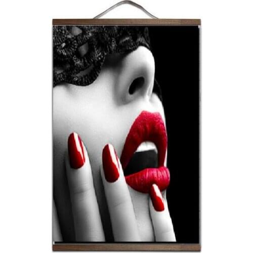 Sexy Red Lip Single Modern Art Print canvas Poster Canvas Scroll Painting with wood