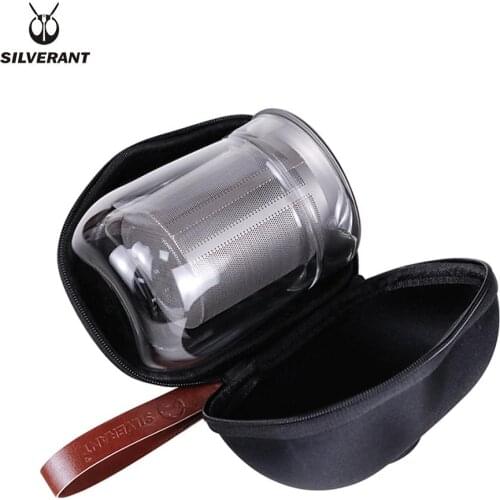 Silverant Double Wall Glass Cup 260ml With Titanium Tea Filter Combination Set With Hard Case Protection Bag For Outdoor Tourism