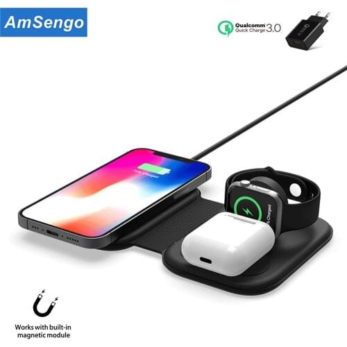 15W Folding Magnetic Wireless Charger for Magsafe iPhone 12 Mini Pro Max Qi Fast Charger for Apple iWatch 6 5 4 AirPods Pro