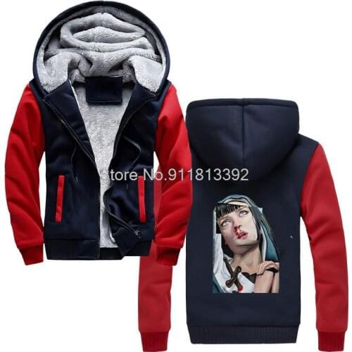 Classic Pulp Fiction Mia Wallace Vincent Vega Funny Print Hoodie Men Thicken Keep Warm Hooded Hoodies Sweatshirt Streetwear