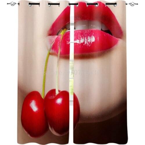 Unique Design Sexy Lips Red Cherry Blackout Curtains Mens and Womens Room Decoration Birthday Gifts