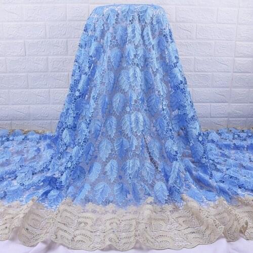 Zhenguiru Sky Blue New Guipure Cord High Quality African Lace Fabric Leaf Shape Embroidery Nigerian Fabric For Women Party A1988