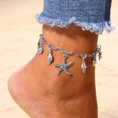 Women Anklet Fashion Beach Style Starfish Shell Decor Foot Jewelry Beach Anklet Leg Foot Chain Ankle Chain Jewelry Accessories
