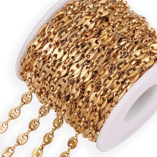 1M Width 5mm Gold Stainless Steel Coffee Bean Chains Curb Roll Cuban Chain Necklaces for Jewelry Making Supplies Wholesale Items