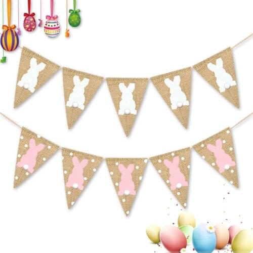 2 Meters Easter Pennant Burlap Banner Bunny Rabbit for Celebration Decor Easter Festival Colorful Bunting Home Decorations