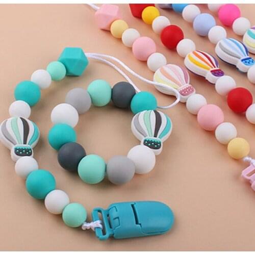 2pcs Newborn Baby Pacifier Clip Silicone Chain Food Grade Chew Silicone Beads Teether Molar Soother Chew Chain Baby Teething Toy