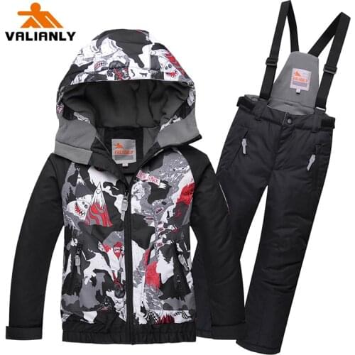 2020 New Kids Boys Girls Snowsuit Winter Ski Suit For Kids Outdoor Snow Sets Hooded Ski Jacket Pants Children Snowboard Sets