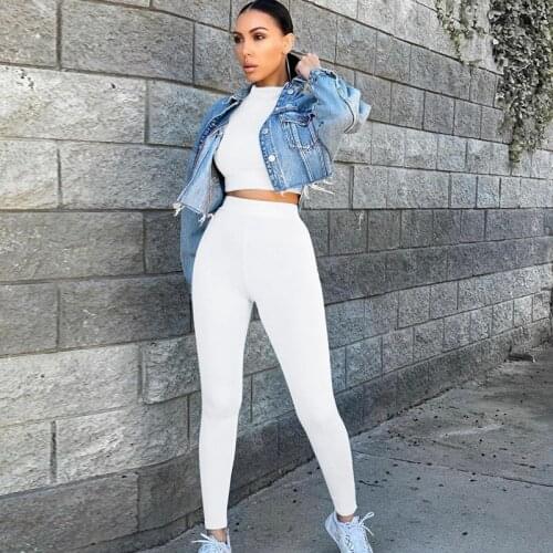 2021 New Women Two Piece Sets Tracksuits Solid Color Long Sleeve Short T-shirt Crop Top +High Waist Skinny Pants 2Pcs Streetwear