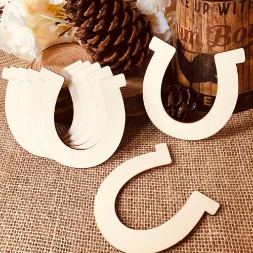 48pcs Wooden Gift Tags Horseshoe Shape Embellishments Wood Hanging Ornament Rustic Wedding Decoration Party Gift Hang Tags