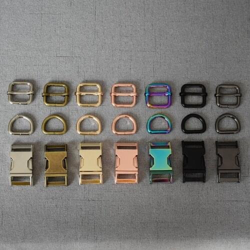 50 sets metal belt straps adjust slider side release buckle D ring inner 20mm for paracord pet dog collar harness DIY accessory