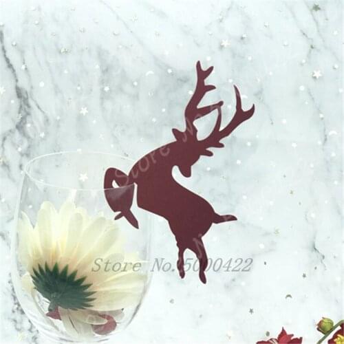 50pcs Deer Name Cards Laser Cut Table Mark Wine Glass Name Christmas Place Cards Ins Wedding Birthday Event Banquet Favor