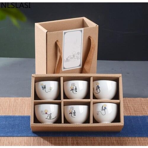 6pcs / lot six small monk Zen big tea cup ceramic high white porcelain Tea set tea set ceramic art Tea set tea master cup